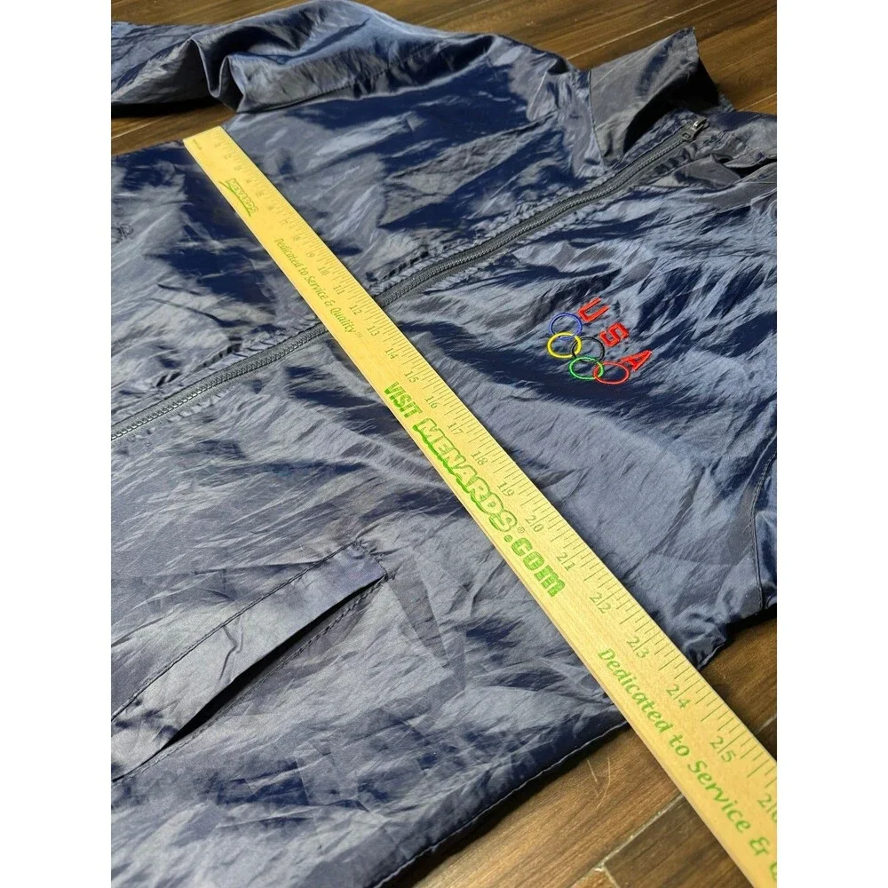 Vintage USA Olympics Full Zip Windbreaker Navy Blue Embroidered Logo Mens Large